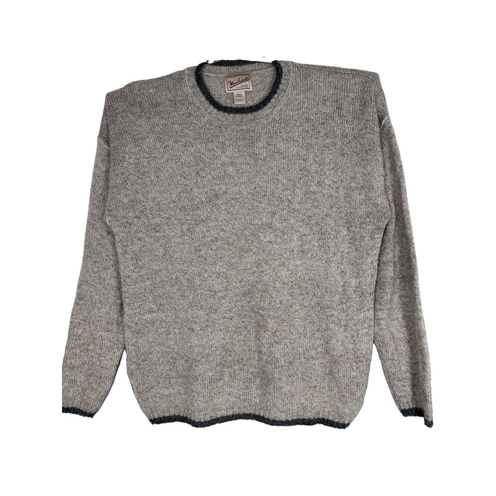Vintage Woolrich Men’s L Wool Blend Crew Neck Heather Grey Navy Trim India